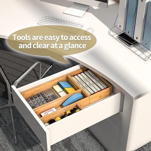Bamboo Drawer Organizer Storage Box Kitchen - Wood Stackable Tray Set of 2(9x3x2 inch)