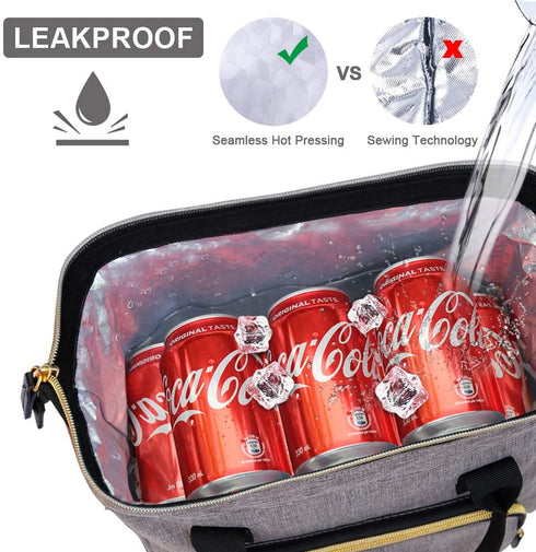 Lunch Bags for Women Insulated, Lunch Cooler Bag for Work, Leak Proof Large Lunch Tote Bag, Lunch Bag with Adjustable Shoulder Strap for School/Office/Picnic/Fishing/Beach(Grey)