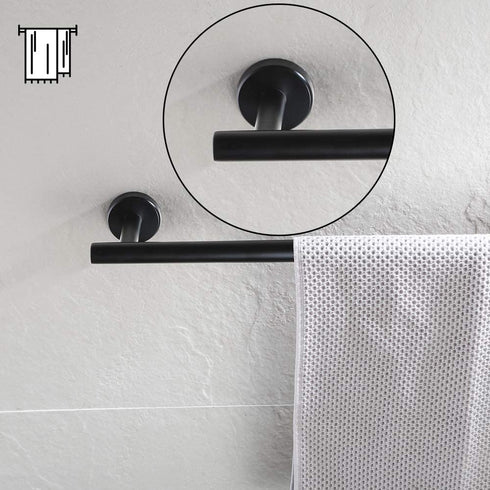 JQK Black Towel Bar, 12 Inch Stainless Steel Hand Towel Rack, Bathroom Towel Holder Matte Black Wall Mount, Total Length 15 Inch TB110L12-PB