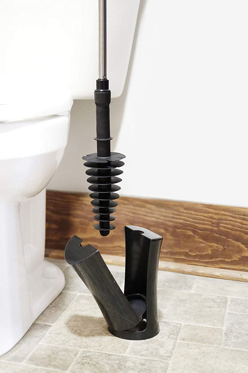 ToiletShroom Revolutionary Plunger, Squeegee, Clog Remover, Drain Cleaner, Bathroom Toilet Dredge Tool, Stainless Steel Handle with Caddy Holder, Оne Расk, Black