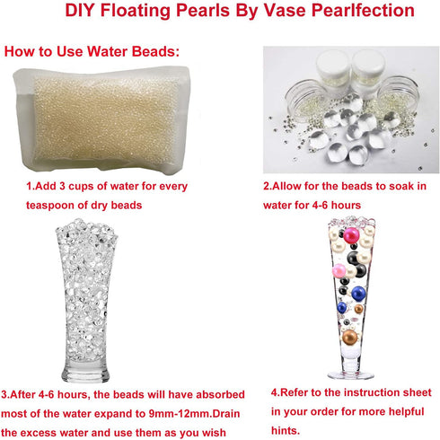 200 Pieces Floating NO Hole Pearls and 10000 Pieces Transparent Water Gels,Floating Pearls for Vases,Pearl Decor,Pearl Decor for Home Weddings Table Party Decor,10/14/ 20mm (Creamy White,Gold)