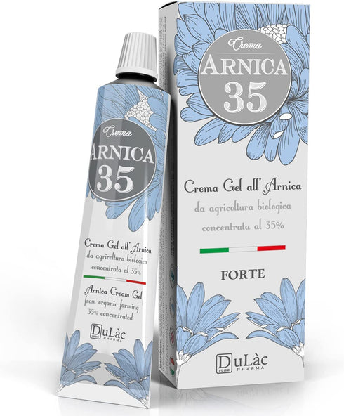 Dulàc Natural Arnica Gel Cream Extra Strength 1.7 Fl Oz with 35% Organic Arnica Montana - Bruise, Joint and Muscle Relief, Made in Italy, Cool Effect