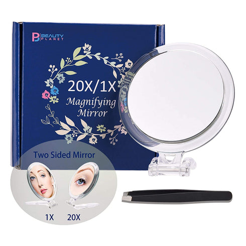 20X Magnifying Mirror, Two Sided Mirror, 20X/1X Magnification, Folding Makeup Mirror with Handheld/Stand,Use for Makeup Application, Tweezing, and Blackhead/Blemish Removal.4Inches (Silver)