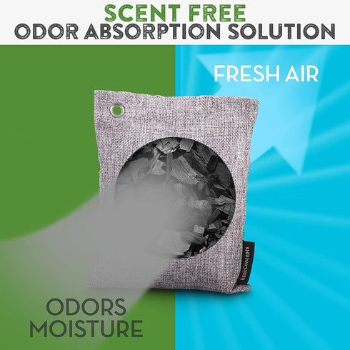 Nature Fresh Charcoal Bags Odor Absorber (4 Pack), Bamboo Charcoal Air Purifying Bags, Activated Charcoal Bags Odor Eliminator Deodorizer Charcoal Air Purifier Car Smell Shoe Closet Freshener (4x200g)