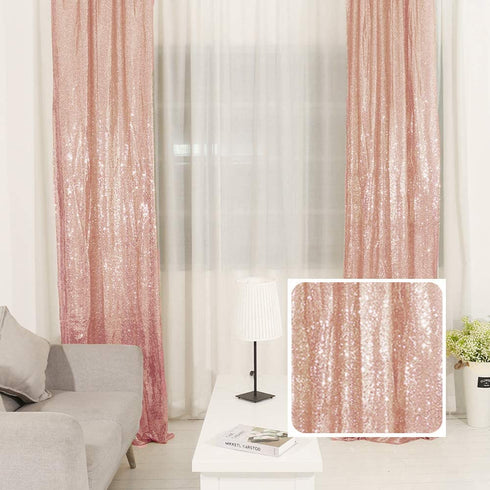 TRLYC Rose Gold Sequin Backdrop Curtains 2 Panels 2x8ft Glitter Rose Gold Curtains Decoration for Wedding Dirthday Party Christmas