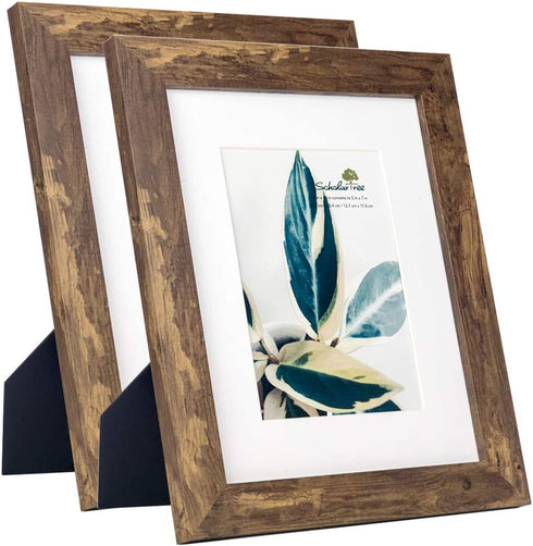 Wooden Picture Frame Wooden Photo Frame for Wall or Tabletop with Mat (Yellow and brown,8x10 inches 2P)
