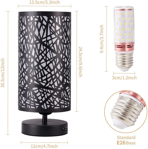 Bedside Table Lamp, Side Table Lamp for Bedroom, 3 Color Bulb Included, Small Table Lamp with Metal Shade, Nightstand Lamps for Bedroom Living Room, Dorm, Office