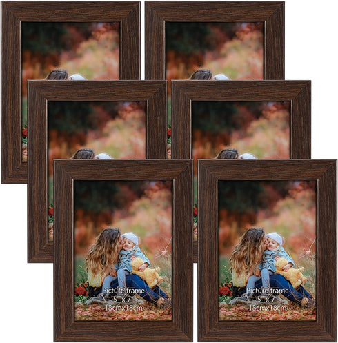 CRUGLA 5x7 Picture Frame Set, Family Brown 5 by 7 Photo Frames for Wall Mounting Tabletop Desktop, 6 Packs