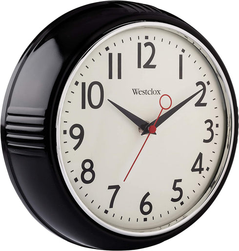 Westclox Black 32042BK 1950's Retro Case Convex Glass Clock, 9.5-Inch