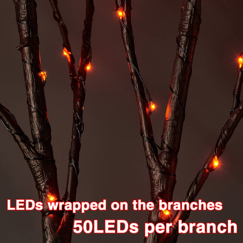 Fudios Halloween Lighted Branches with Timer 100L Orange Fairy Lights 35IN, Artificial Black Branch Lights for Halloween Battery Operated Home Decor Indoor Outdoor Use