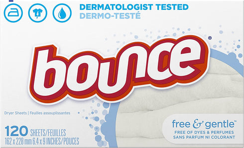 Bounce Free & Gentle Unscented Fabric Softener Dryer Sheets for Sensitive Skin, 120 Count