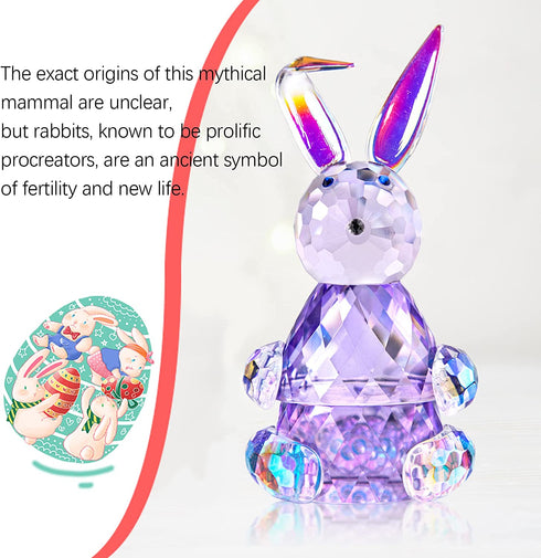 Crystal Rabbit Figurine Paperweight Decor Glass Animal Ornaments Art Collectible(Purple)