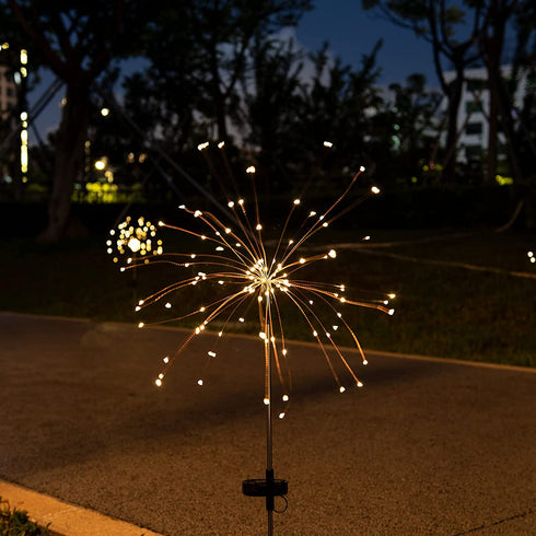 Mafiti Solar Garden Lights Outdoor,2 Pack Each 120 LED Solar Fire Work Lights, DIY Waterproof Solar String Lights for Patio,Yard Decoration(Warm White)