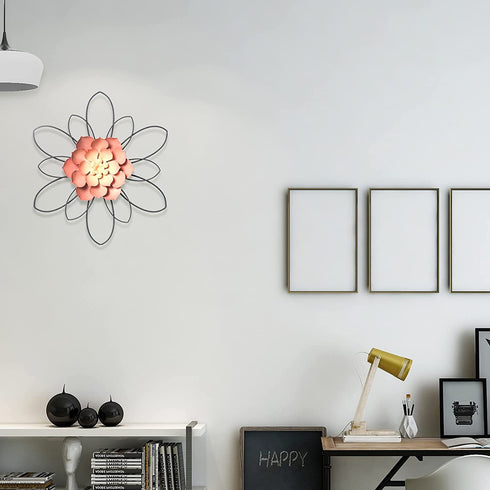 Decointo Pink Metal Flowers Wall Decor 13"Rustic Modern Floral Sculpture,Metal wall Decoration for Bathroom,Bedroom, Living Room, Kitchen, Indoor Metal Wall Art