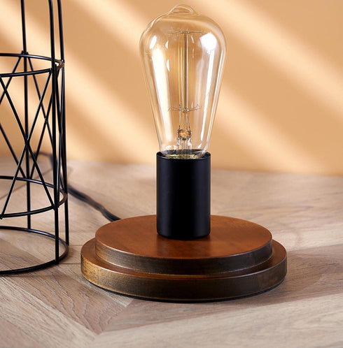 Surpars House Wood Retro Table Lamp Metal Shade Edison Bulb Included Warm White Light,Black