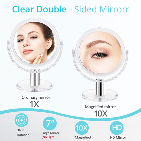 Magnifying Makeup Mirror Double Sided - Fabuday 7 Inch Tabletop Mirror with 1X & 10X Magnification, Magnified Desk Mirror for Makeup, Cosmetic Vanity Mirror with Stand and 360° Rotation, Acrylic