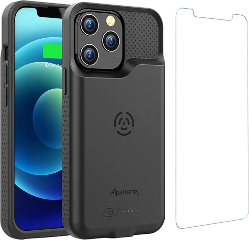 Alpatronix Battery Case for iPhone 13 and iPhone 13 Pro (6.1 inch), Strong Slim Portable Protective Extended Charger Cover with Wireless Charging and Certified Connector Chip (BX13) – Black