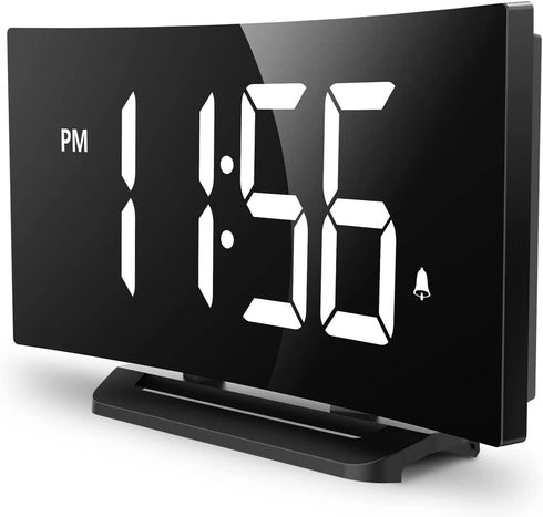 Digital Alarm Clocks for Bedrooms, Ultra-Clear Curved Screen Bedside Clock with 6 Brightness Levels,Snooze,12H/24H Format, Adjustable Volume,3 Alarm Sounds for Nightstand Office Living Room,White