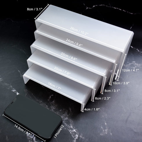 5 Pack Clear Acrylic Display Risers, 5 Sizes Acrylic Jewelry Display Riser Shelf Showcase Fixtures for Cake Candy Display Stand