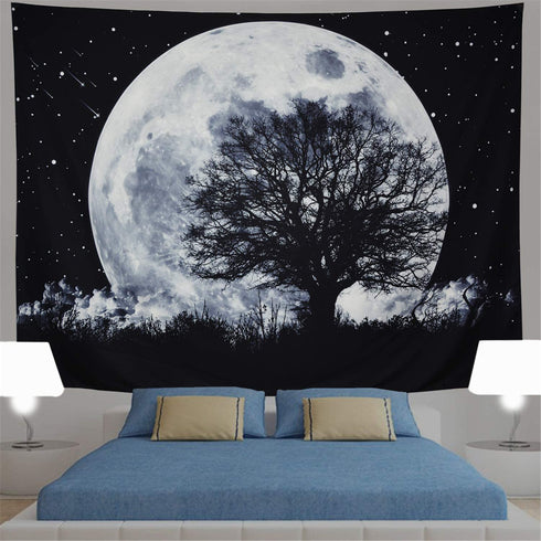 Generleo Moon Tapestry Galaxy Stars Wall Tapestry Forest Tree Tapestry Starry Sky Tapestry Psychedelic Black and White Tapestry Wall Hanging for Home Decor
