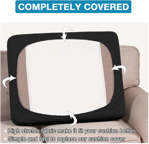 High Stretch Seat Cushion Cover Sofa Cushion Furniture Protector fot Sofa Seat Sofa Slipcover Sofa Cover Soft Flexibility with Elastic Bottom (3 Pieces Cushion Covers, Black)