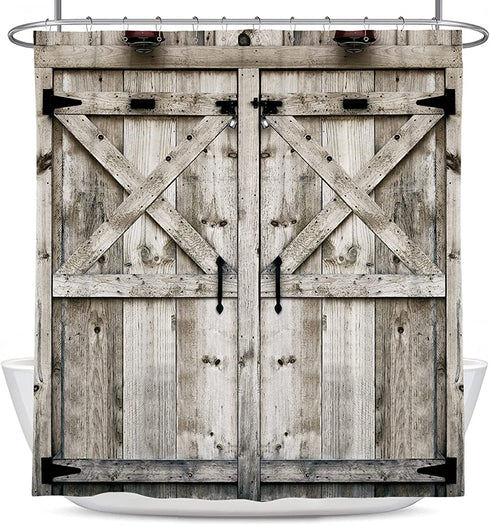 Coxila Wood Shower Curtain 60x72 inch Barn Door Country Rustic Vintage Wooden Retro Floor Planks Bathroom Curtain Polyester Fabric Waterproof 12 Pack Hooks