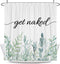Coxila Get Naked Shower Curtain 60x72 inch Funny Green Leaves Flower Floral Cool Quotes Bathroom Curtain Polyester Fabric Waterproof 12 Pack Hooks