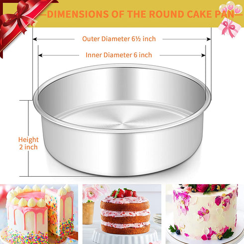 6 Inch Cake Pan Set of 2, Deedro Round Cake Baking Pans Stainless Steel Cake Pans for Wedding Birthday Layer Cake, One-piece Molding, Healthy & Durable, Mirror Finish & Dishwasher Safe