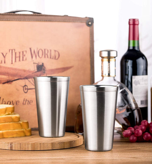 Pint Glasses Set of 2 Stainless Steel , Double Wall 16 oz Stainless Steel Tumbler, Stainless Steel Cups for Beer,Cocktails, Coffee, Tea,Smoothies,Gift for Kids and Adults