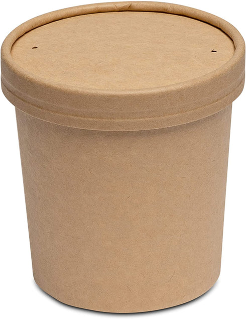 16 oz. Paper Food Containers With Vented Lids, To Go Hot Soup Bowls, Disposable Ice Cream Cups, Kraft - 25 Sets