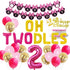 Cartoon Mouse Theme 2nd Birthday Decorations for Girls, Oh Twodles Number 2 Foil Balloon, Happy Birthday Banner and Cartoon Mouse Theme Cake Topper for Mouse Second Birthday Party Supplies