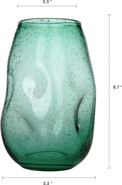 CASAMOTION Glass Vase for Home Decor Hand Blown Seeded Glass Bumpy Flower Vase Table Centerpiece for Kitchen,Wedding Party Decoration for Living Room,Green 8.7 inch Height