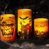 YUROZAC Halloween Flameless Candles with Timer, Flickering Battery Operated Real Wax LED Pillar Candles for Halloween Decoration Set of 3 (D3"xH 4"5"6"), Castle Cat Pumpkin Decals