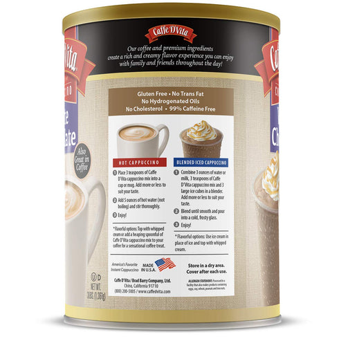 Caffe D'Vita White Chocolate Cappuccino 3 lb. can (48 oz.)