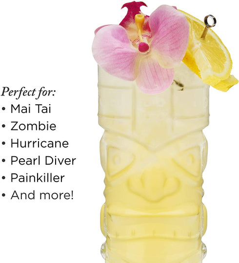 Viski Pacific Crystal Tiki Glasses Set of 2, Lead-Free Premium Crystal Clear Glass, Stylish Tiki Cocktail Glasses, Cocktail Glass Gift Set, 14 oz