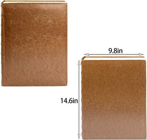 Golden State Art, 4x6 Photo Album Floral Faux Leather 300 Pockets Picture With Memo Large Capacity Used for Family Wedding Anniversary Vacation Christmas Baby (Brown)