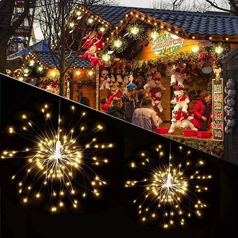AMYSTEE 2 Pack Fireworks String Lights 180LED, Hanging Starburst Lights, Battery Operated Fairy String Lights with Remote Control for Christmas Wedding Party Indoor Outdoor Party Christmas Decoration