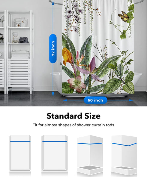 wtisan Shower Curtain Floral,Tropical Shower Curtain,Waterproof Fabric Shower Curtains for Bathroom with 12 Plastic Hooks, 60x72 Inch