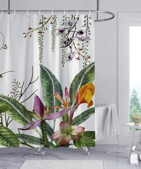 wtisan Shower Curtain Floral,Tropical Shower Curtain,Waterproof Fabric Shower Curtains for Bathroom with 12 Plastic Hooks, 60x72 Inch