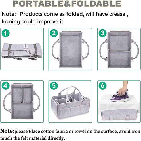 Baby Diaper Caddy Organizer with Handle Gender Neutral Baby Stuff Large Nursery Storage Bin Basket Portable Tote Bag Car Organizer Newborn Essentials Baby Registry Must Haves Item Grey