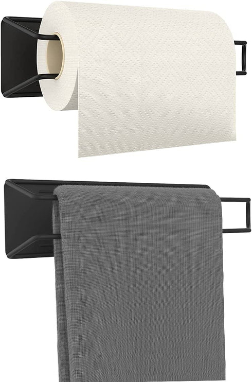 Couwilson Magnetic Paper Towel Holder - 2Pack Black Strong Magnetic Dish Towel Rack, Magnetic Towel Bar with Heavy Duty Steel Backing for Refrigerator, Dryer, Kitchen, Grill, Garage, Shop