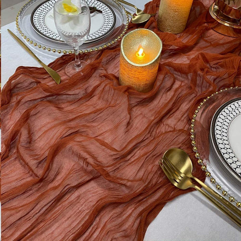 EH Linen Cheesecloth 13Ft Gauze Table Runner,Wedding Decor Arch Draping,Gauze Event Centerpiece Runner, Bridal Shower Runner (Terracotta, Large)