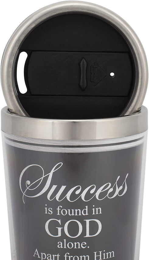 Success in God John 15:5 Black 16 Oz. Stainless Steel Insulated Travel Mug with Lid