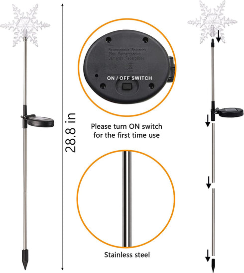 MAGGIFT 4 Pack Solar Christmas Snowflakes Garden Stake Lights, Solar Powered Outdoor Decorative Figurine Lights, Warm White LED Landscape Lighting, Waterproof for Patio Yard Decorations