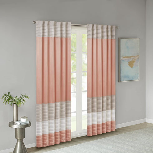 Madison Park Amherst Single Panel Faux Silk Rod Pocket Curtain With Privacy Lining for Living Room, Window Drape for Bedroom and Dorm, 50x84, Coral