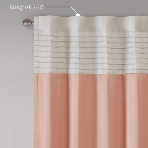 Madison Park Amherst Single Panel Faux Silk Rod Pocket Curtain With Privacy Lining for Living Room, Window Drape for Bedroom and Dorm, 50x84, Coral