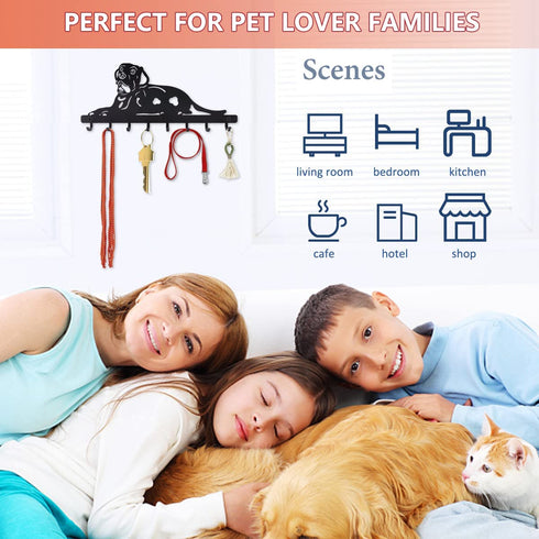 Dog Lover Key Hook Hanger Holder Organizer Rack Display with 8 Hooks Coat Leash Umbrella Hooks for Home Kitchen Office Entryway Door Bedroom Farmhouse Decor Powder-Coated Metal Keys Keychain Holders