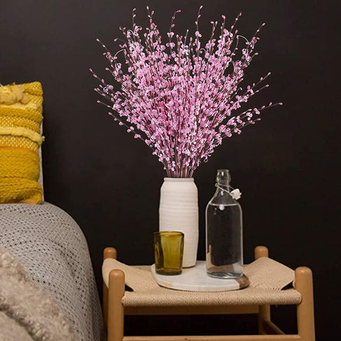 Momkids 10 Pcs 29.5" Long of Artificial Flowers Faux Winter Jasmine Bouquet Fake berries flower for Hotel Banquet Home Office Kitchen Bedroom Wedding Table Accessories DIY Decoration?Pink, 29.5 Inch?