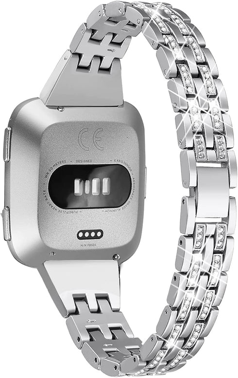 bayite Slim Bling Bands Compatible with Fitbit Versa/Versa 2/Versa Lite Smartwatch, Dressy Metal Bracelet Jewelry Wristband Women
