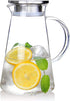 SUSTEAS 2.0 Liter 68oz Glass Pitcher with Lid, Easy Clean Heat Resistant Glass Water Carafe with Handle for Hot/Cold Beverages - Water, Cold Brew, Iced Tea & Juice